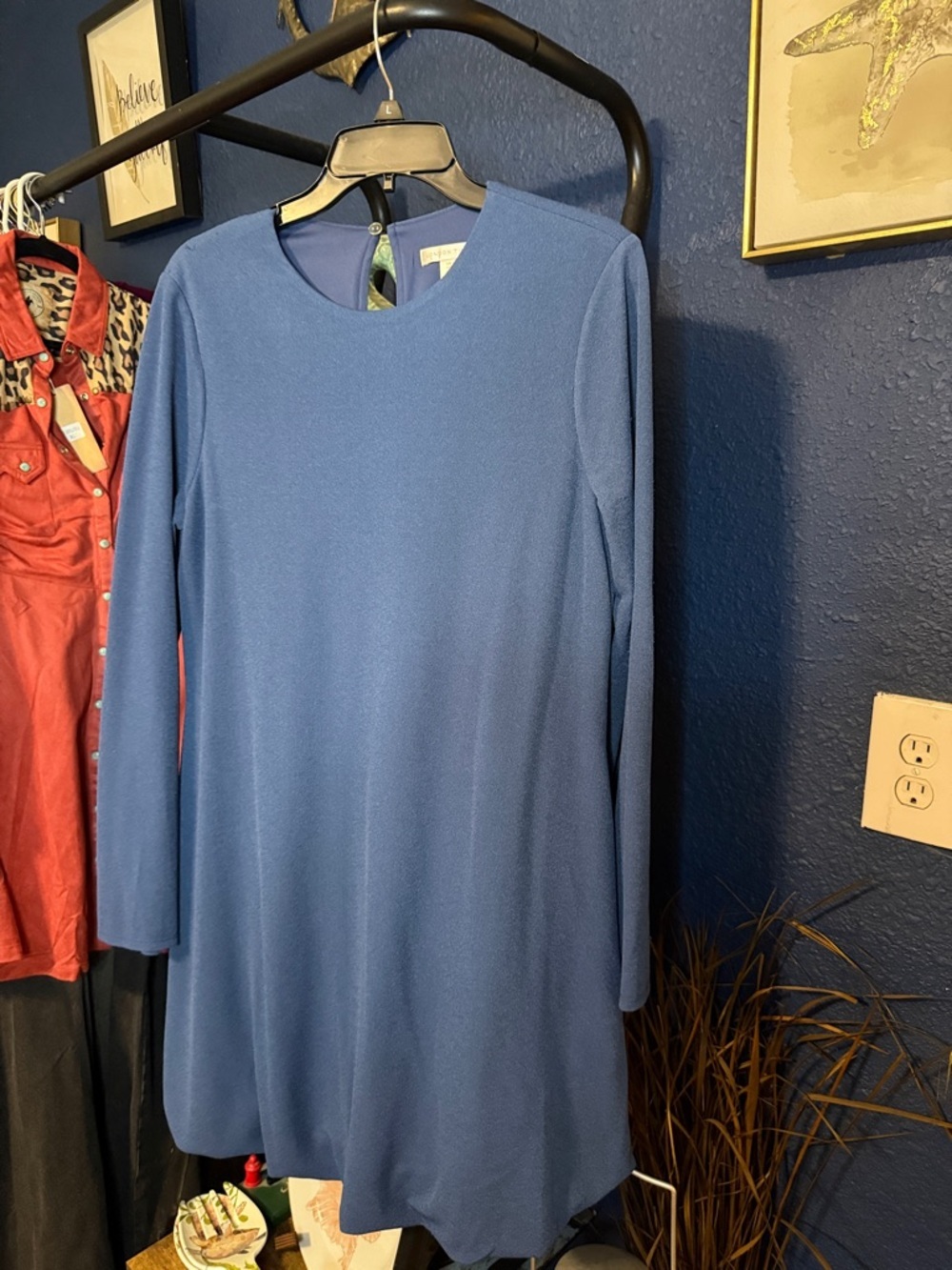 Blue Long-Sleeve Shift Dress